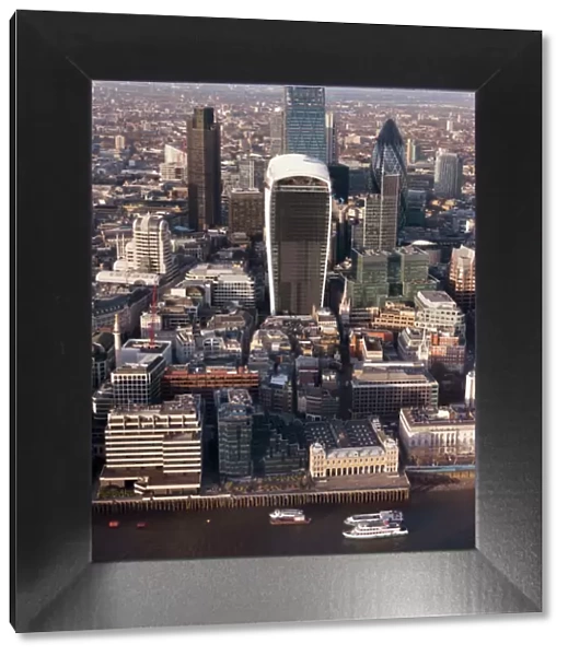 Aerial London Cityscape dominated by Walkie Talkie tower, London, England, United Kingdom, Europe