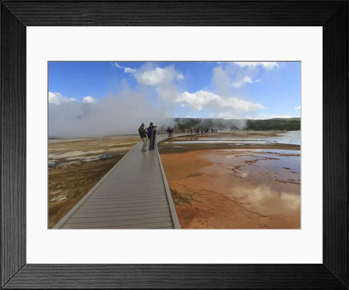 Framed Print : Tourist taking a photograph of Grand Prismatic Spring, Midway Geyser Basin, Yellowstone National Park, UNESCO World Heritage Site, Wyoming, United States of America, North America Framed Print : Tourist taking a photograph of Grand Prismatic Spring, Midway Geyser Basin, Yellowstone National Park, UNESCO World Heritage Site, Wyoming, United States of America, North America