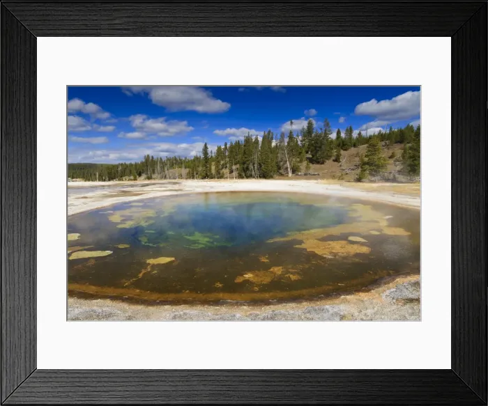 Framed Print : Chromatic Pool and surrounds on a clear day, Upper Geyser Basin, Yellowstone National Park, UNESCO World Heritage Site, Wyoming, United States of America, North America Framed Print : Chromatic Pool and surrounds on a clear day, Upper Geyser Basin, Yellowstone National Park, UNESCO World Heritage Site, Wyoming, United States of America, North America