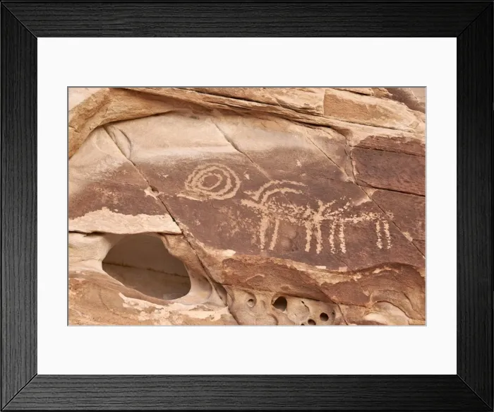 Framed Print : Bighorn sheep and symbol petroglyphs, Gold Butte, Nevada, United States of America, North America Framed Print : Bighorn sheep and symbol petroglyphs, Gold Butte, Nevada, United States of America, North America