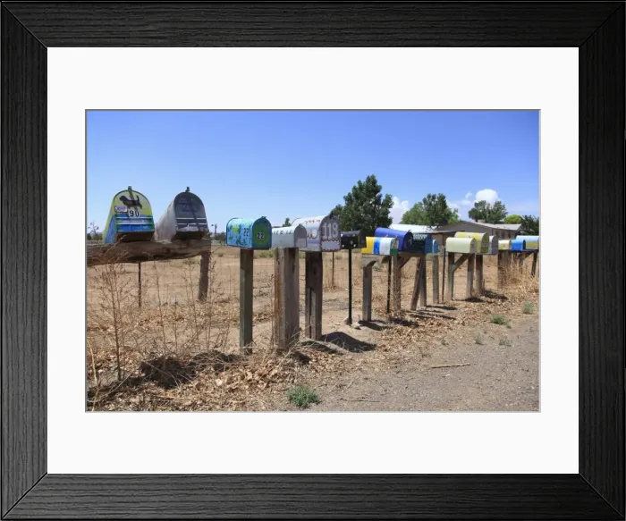 Framed Print : Painted rural mailboxes, Galisteo, Santa Fe County, New Mexico, United States of America, North America Framed Print : Painted rural mailboxes, Galisteo, Santa Fe County, New Mexico, United States of America, North America