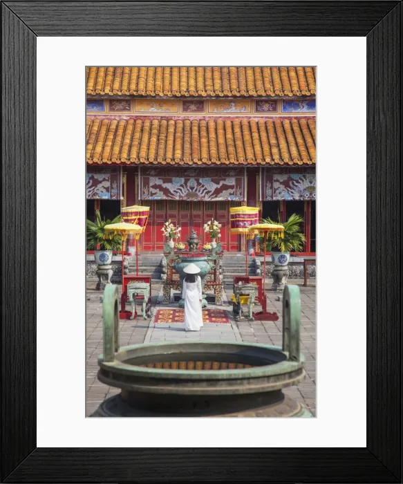 Framed Print : Woman wearing Ao Dai dress at Mieu Temple inside Citadel, Hue, Thua Thien-Hue, Vietnam, Indochina, Southeast Asia, Asia Framed Print : Woman wearing Ao Dai dress at Mieu Temple inside Citadel, Hue, Thua Thien-Hue, Vietnam, Indochina, Southeast Asia, Asia
