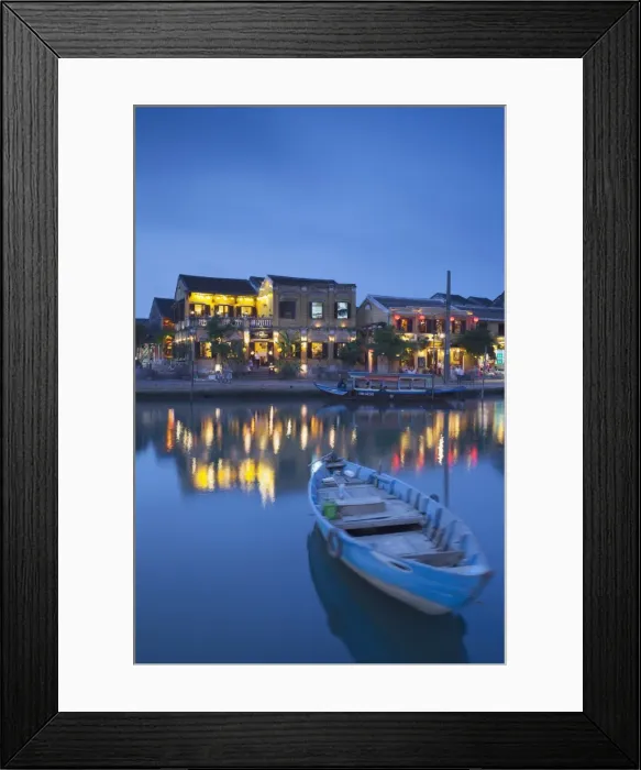 Framed Print : Boat on Thu Bon River at dusk, Hoi An, UNESCO World Heritage Site, Quang Nam, Vietnam, Indochina, Southeast Asia, Asia