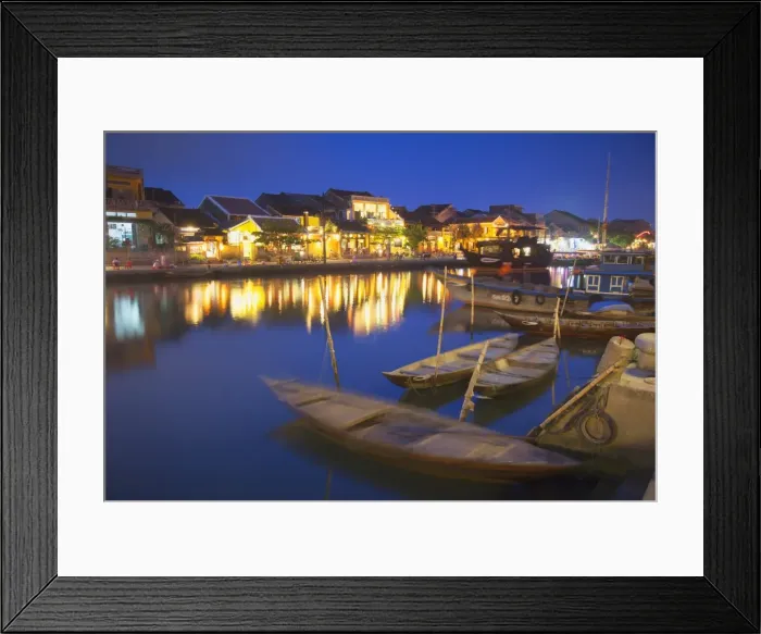 Framed Print : Boats on Thu Bon River at dusk, Hoi An, UNESCO World Heritage Site, Quang Nam, Vietnam, Indochina, Southeast Asia, Asia