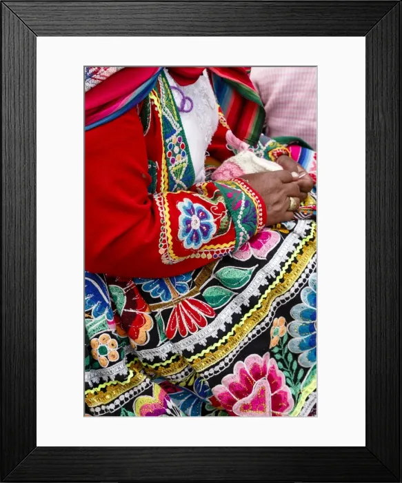 Framed Print : Detail of a traditional Quechua dress, Cuzco, Peru, South America