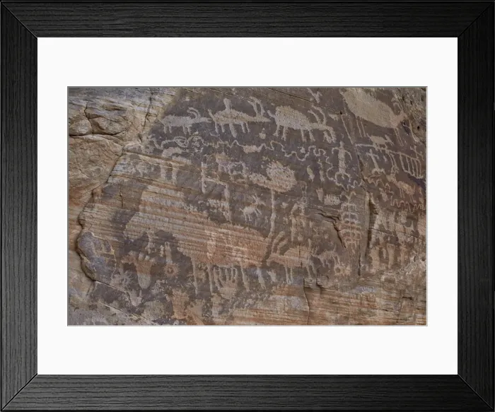 Framed Print : Part of the Kohta Circus petroglyph panel, Gold Butte, Nevada, United States of America, North America Framed Print : Part of the Kohta Circus petroglyph panel, Gold Butte, Nevada, United States of America, North America