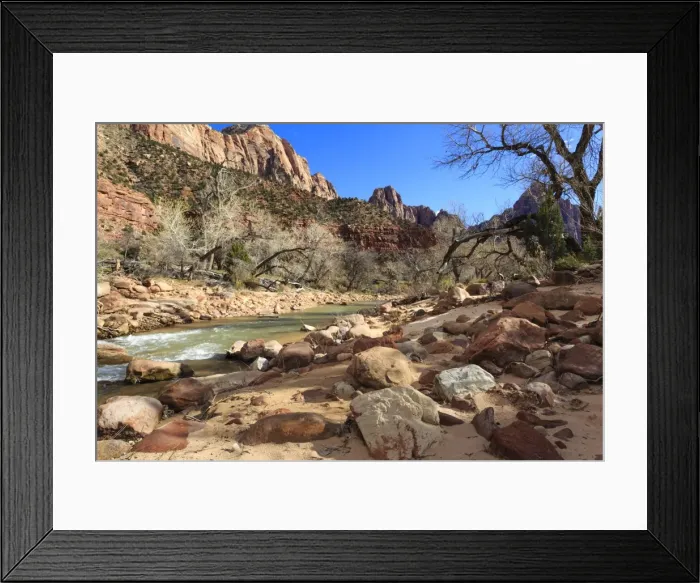 Framed Print : Shores of the Virgin River in winter, Zion Canyon, Zion National Park, Utah, United States of America, North America Framed Print : Shores of the Virgin River in winter, Zion Canyon, Zion National Park, Utah, United States of America, North America