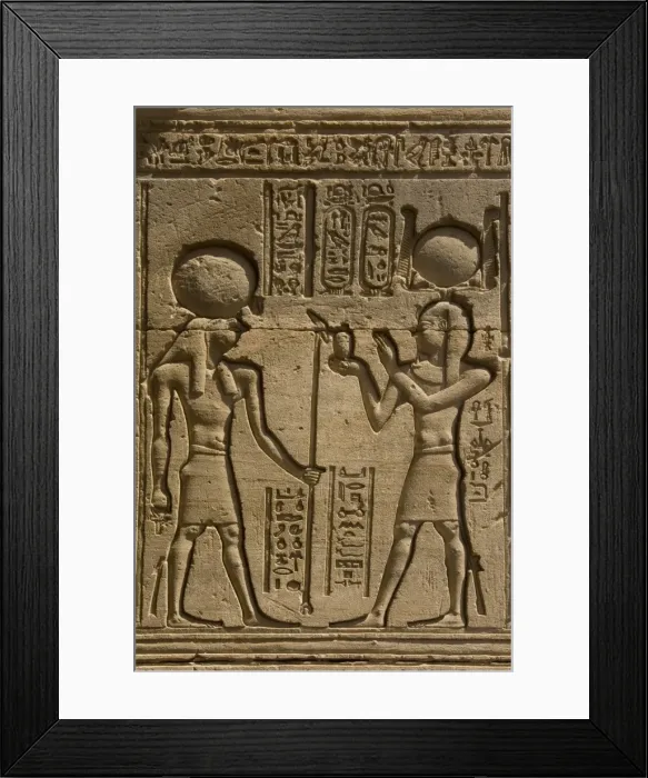 Framed Print : Dendera necropolis, Qena, Nile Valley, Egypt; carvings on the outside wall of the Temple of Hathor Framed Print : Dendera necropolis, Qena, Nile Valley, Egypt; carvings on the outside wall of the Temple of Hathor