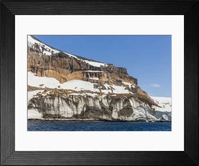 Framed Print : Rust-colored volcanic tuff cliffs above a dark material filled glacier at Brown Bluff, eastern side of the Tabarin Peninsula, Weddell Sea, Antarctica, Polar Regions Framed Print : Rust-colored volcanic tuff cliffs above a dark material filled glacier at Brown Bluff, eastern side of the Tabarin Peninsula, Weddell Sea, Antarctica, Polar Regions