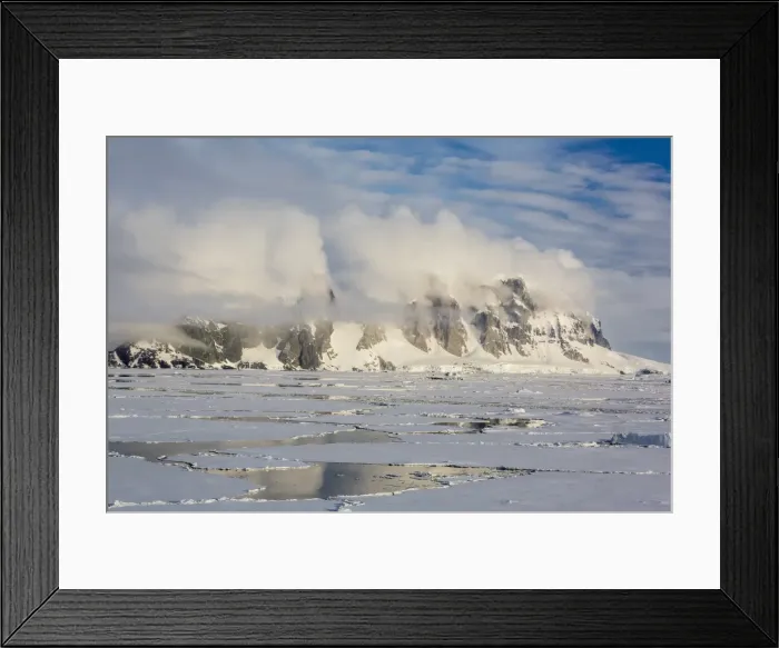 Framed Print : Clouds forming over snow-capped mountains in Penola Strait, Antarctica, Polar Regions Framed Print : Clouds forming over snow-capped mountains in Penola Strait, Antarctica, Polar Regions