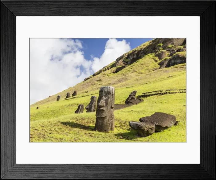 Framed Print : Moai sculptures in various stages of completion at Rano Raraku, the quarry site for all moai on Easter Island, Rapa Nui National Park, UNESCO World Heritage Site, Easter Island (Isla de Pascua), Chile, South America Framed Print : Moai sculptures in various stages of completion at Rano Raraku, the quarry site for all moai on Easter Island, Rapa Nui National Park, UNESCO World Heritage Site, Easter Island (Isla de Pascua), Chile, South America
