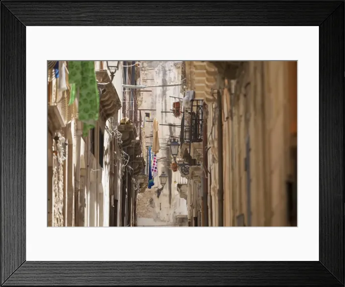 Framed Print : Back streets, balconies, Ortigia, Syracuse, Sicily, Italy, Europe Framed Print : Back streets, balconies, Ortigia, Syracuse, Sicily, Italy, Europe