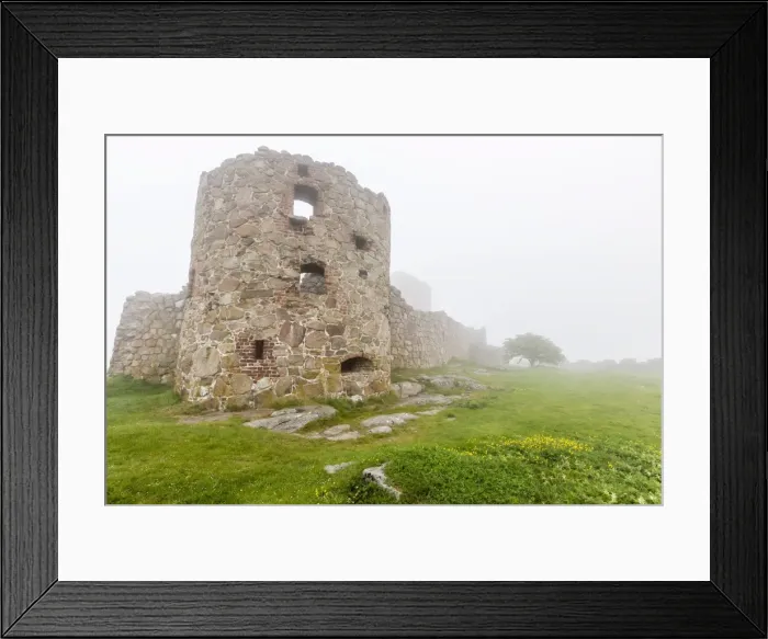 Framed Print : Fog shrouds Hammershus Castle on the most northerly tip of Bornholm, Denmark, Scandinavia, Europe Framed Print : Fog shrouds Hammershus Castle on the most northerly tip of Bornholm, Denmark, Scandinavia, Europe