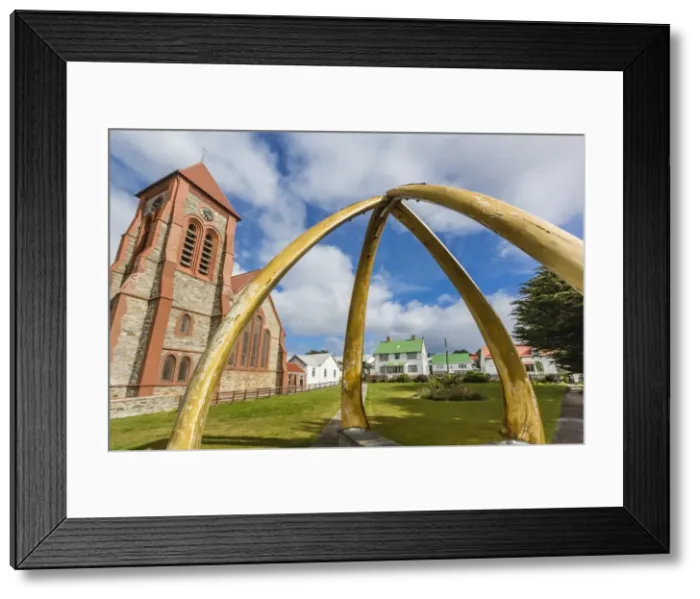 Framed Print : Blue whale lower jawbones form an arch in front of the Anglican Church, Stanley, Falklands, UK Overseas Protectorate, South America Framed Print : Blue whale lower jawbones form an arch in front of the Anglican Church, Stanley, Falklands, UK Overseas Protectorate, South America