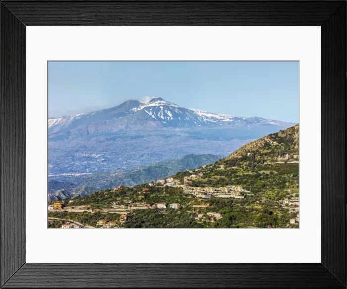 Framed Print : Looking from Taormina towards Trupiano and the smoking 3350m high volcano of Mount Etna during an active phase, Trupiano, Sicily, Italy, Mediterranean, Europe Framed Print : Looking from Taormina towards Trupiano and the smoking 3350m high volcano of Mount Etna during an active phase, Trupiano, Sicily, Italy, Mediterranean, Europe