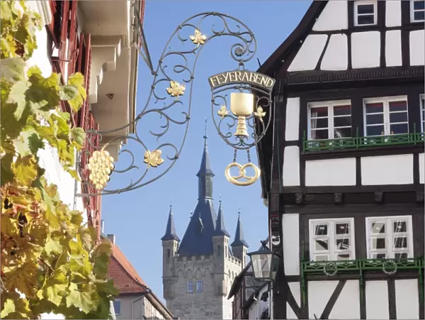 Old town with Blauer Turm Tower, Bad Wimpfen, Neckartal Valley, Baden Wurttemberg, Germany, Europe