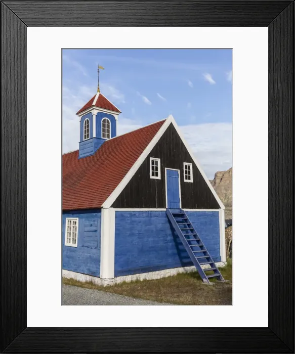 Framed Print : Brightly painted house with ladder to upstairs storage in Sisimiut, Greenland, Polar Regions Framed Print : Brightly painted house with ladder to upstairs storage in Sisimiut, Greenland, Polar Regions