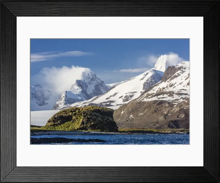Framed Print : Misty clouds shroud snow-covered peaks in Fortuna Bay, South Georgia, UK Overseas Protectorate, Polar Regions Framed Print : Misty clouds shroud snow-covered peaks in Fortuna Bay, South Georgia, UK Overseas Protectorate, Polar Regions