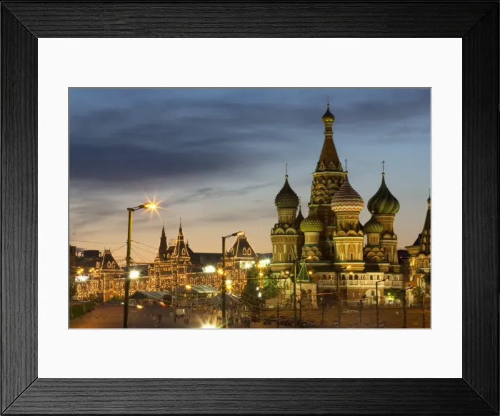 Framed Print : Gum department store and the onion domes of St. Basils Cathedral in Red Square illuminated at night, UNESCO World Heritage Site, Moscow, Russia, Europe Framed Print : Gum department store and the onion domes of St. Basils Cathedral in Red Square illuminated at night, UNESCO World Heritage Site, Moscow, Russia, Europe