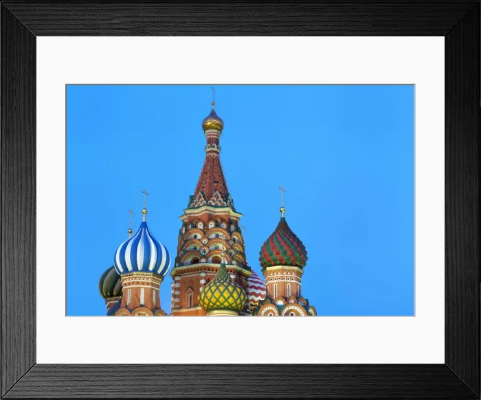 Framed Print : Onion domes of St. Basils Cathedral in Red Square illuminated at night, UNESCO World Heritage Site, Moscow, Russia, Europe