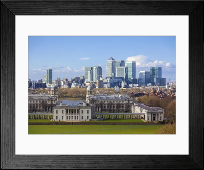 Framed Print : View of the The Old Royal Naval College and Canary Wharf, taken from Greenwich Park, London, England, United Kingdom, Europe Framed Print : View of the The Old Royal Naval College and Canary Wharf, taken from Greenwich Park, London, England, United Kingdom, Europe