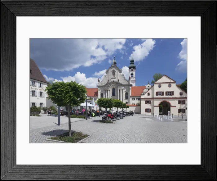 Framed Print : Street cafe in front of Baroque cathedral, Zwiefalten Monastery, Swabian Alb, Baden Wurttemberg, Germany, Europe Framed Print : Street cafe in front of Baroque cathedral, Zwiefalten Monastery, Swabian Alb, Baden Wurttemberg, Germany, Europe