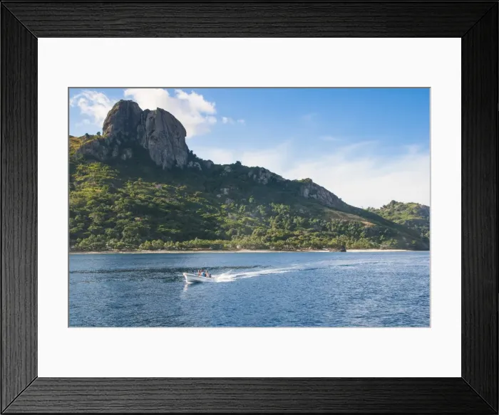 Framed Print : Little motorboat cruising before, Naviti island, Yasawas, Fiji, South Pacific, Pacific Framed Print : Little motorboat cruising before, Naviti island, Yasawas, Fiji, South Pacific, Pacific