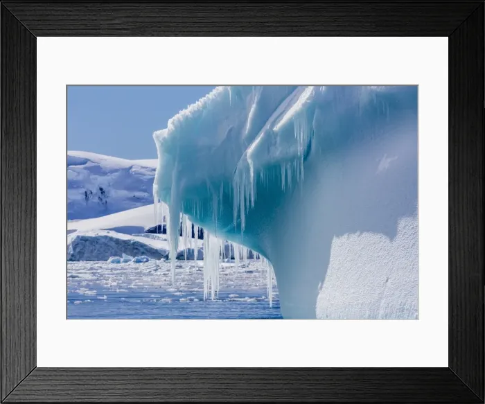 Framed Print : Icicles hang from a glacial iceberg at Cierva Cove, Antarctica, Polar Regions Framed Print : Icicles hang from a glacial iceberg at Cierva Cove, Antarctica, Polar Regions