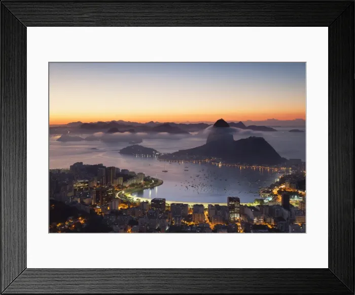 Framed Print : View of Sugarloaf Mountain and Botafogo Bay at dawn, Rio de Janeiro, Brazil, South America Framed Print : View of Sugarloaf Mountain and Botafogo Bay at dawn, Rio de Janeiro, Brazil, South America