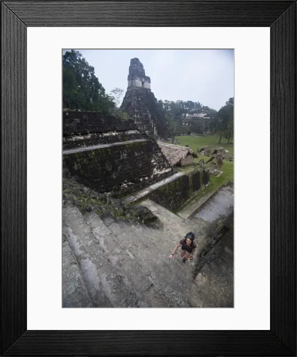 Framed Print : Woman climbing stairs at Mayan archaeological site, Tikal, UNESCO World Heritage Site, Guatemala, Central America Framed Print : Woman climbing stairs at Mayan archaeological site, Tikal, UNESCO World Heritage Site, Guatemala, Central America