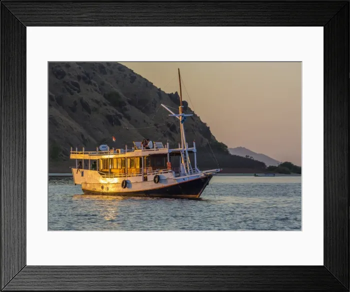Framed Print : Typical Indonesia wooden boat, Sebayur Island, Komodo Island National Park, Indonesia, Southeast Asia, Asia