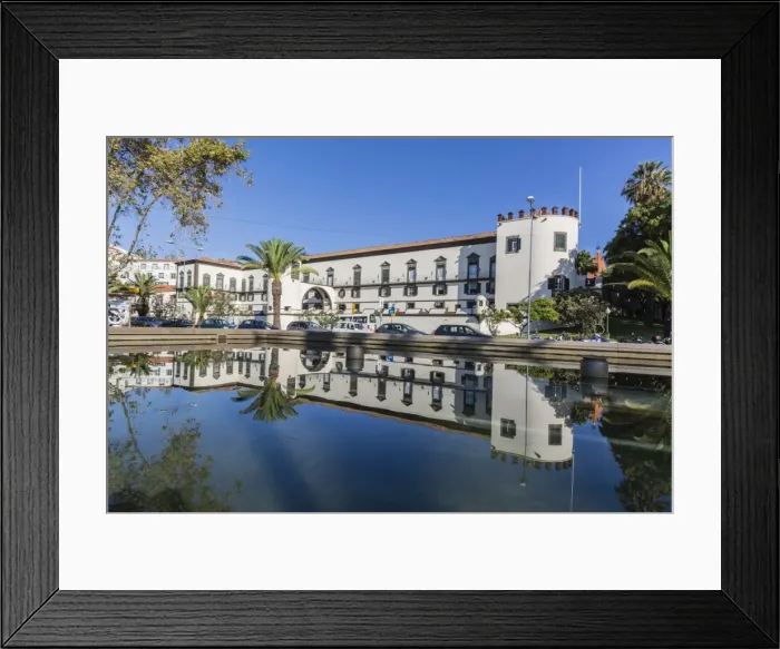Framed Print : Reflected view of the Palacio de Sao Lourenco in the heart of the city of Funchal, Madeira, Portugal, Europe Framed Print : Reflected view of the Palacio de Sao Lourenco in the heart of the city of Funchal, Madeira, Portugal, Europe