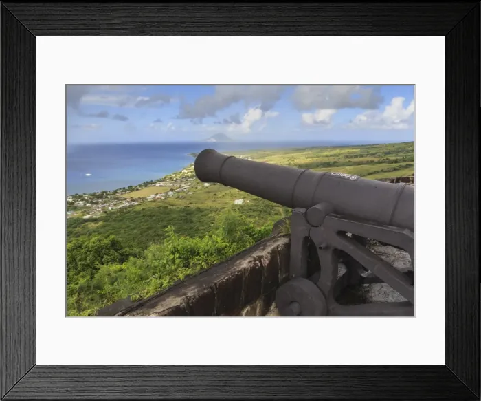 Framed Print : Cannon points towards the sea, with St. Eustatius in the distance, Brimstone Hill Fortress, UNESCO World Heritage Site, St. Kitts, St. Kitts and Nevis, West Indies, Caribbean, Central America Framed Print : Cannon points towards the sea, with St. Eustatius in the distance, Brimstone Hill Fortress, UNESCO World Heritage Site, St. Kitts, St. Kitts and Nevis, West Indies, Caribbean, Central America