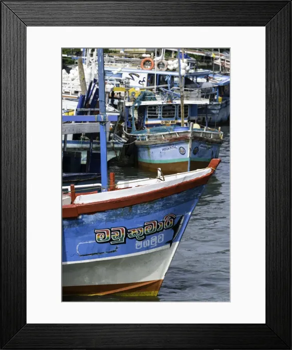 Framed Print : Brightly coloured fishing boat at Negombo lagoon, Negombo, Sri Lanka, Asia