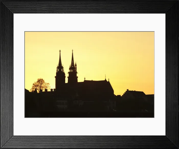 Framed Print : Silhouette of the Cathedral at sunset, Grossbasel, Basel, Canton Basel Stadt, Switzerland, Europe Framed Print : Silhouette of the Cathedral at sunset, Grossbasel, Basel, Canton Basel Stadt, Switzerland, Europe
