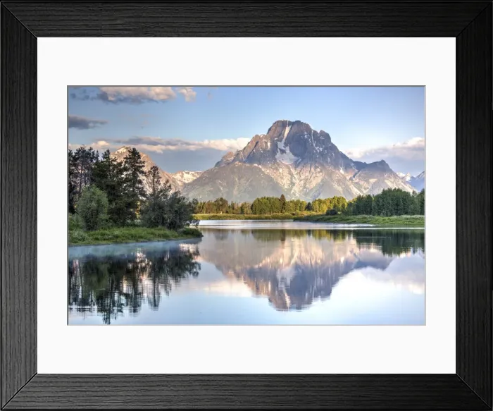 Framed Print : Water reflection of Mount Moran, taken from Oxbow Bend Turnout, Grand Teton National Park, Wyoming, United States of America, North America