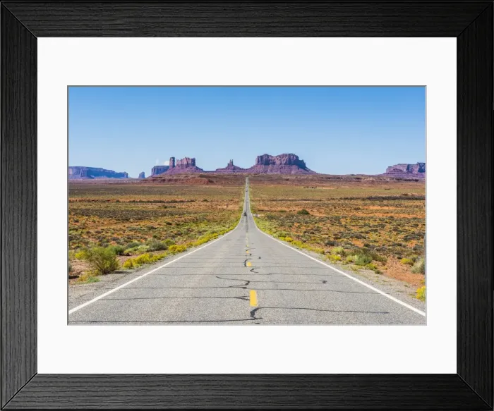 Framed Print : Long road leading into the Monument Valley, Arizona, United States of America, North America Framed Print : Long road leading into the Monument Valley, Arizona, United States of America, North America
