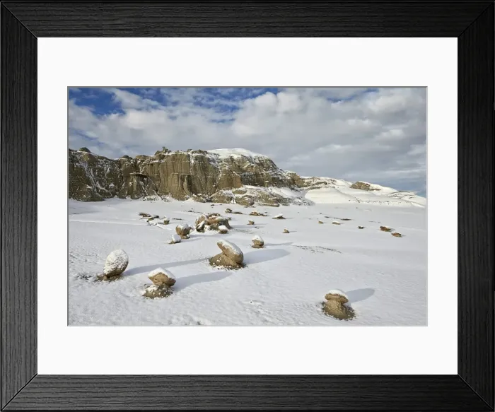 Framed Print : Boulders with fresh snow, Bisti Wilderness, New Mexico, United States of America, North America