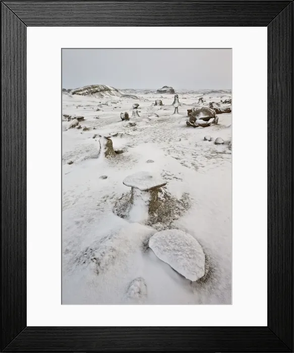 Framed Print : Eroded boulders at the Egg Factory with fresh snow, Bisti Wilderness, New Mexico, United States of America, North America Framed Print : Eroded boulders at the Egg Factory with fresh snow, Bisti Wilderness, New Mexico, United States of America, North America