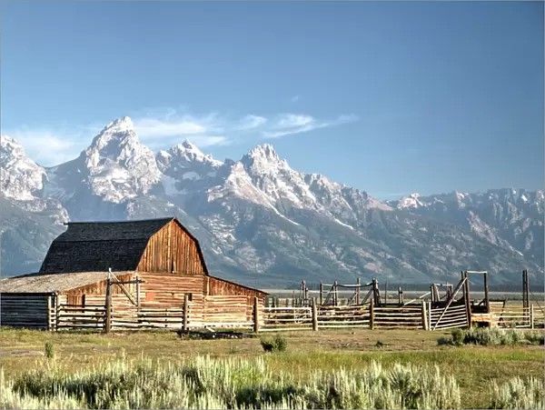 USA, Wyoming, Grand Teton National Park, Mormon Row, dates from 1890s, John Moulton Homestead, Barn