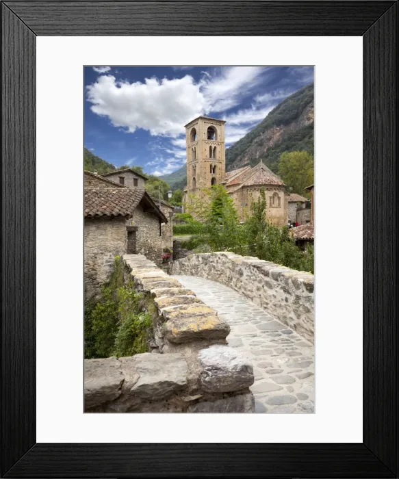 Framed Print : Parish church of Sant Cristofor and surrounding town, Beget, Catalonia, Spain, Europe Framed Print : Parish church of Sant Cristofor and surrounding town, Beget, Catalonia, Spain, Europe