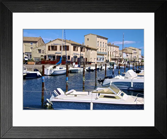 Framed Print : Tourist boats in marina in Marseillan harbor, Herault, Languedoc-Roussillon region, France, Europe