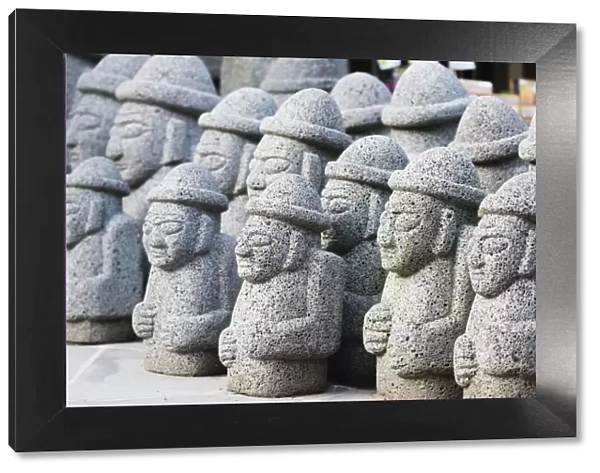 Dol hareubang (harubang) protection and fertility statues, Seogwipo City, Jeju Island, South Korea, Asia