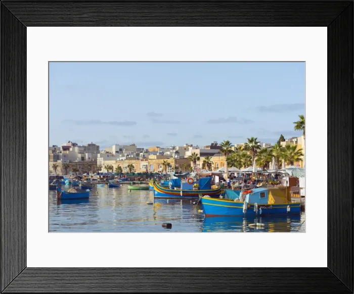 Framed Print : Colourful fishing boats (dghajsa), Marsaxlokk Harbour, Malta, Mediterranean, Europe Framed Print : Colourful fishing boats (dghajsa), Marsaxlokk Harbour, Malta, Mediterranean, Europe