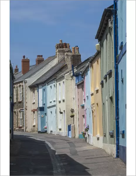 Original terrace houses preserved using pastel colours, Appledore, North Devon, England, United Kingdom, Europe