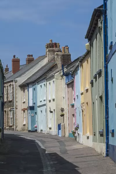 Original terrace houses preserved using pastel colours, Appledore, North Devon, England, United Kingdom, Europe