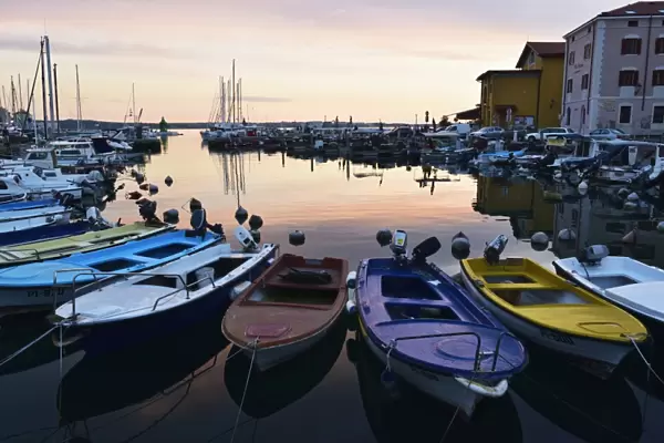 Boats in Piran harbour, Gulf of Piran, Adriatic Sea, Slovenia, Europe
