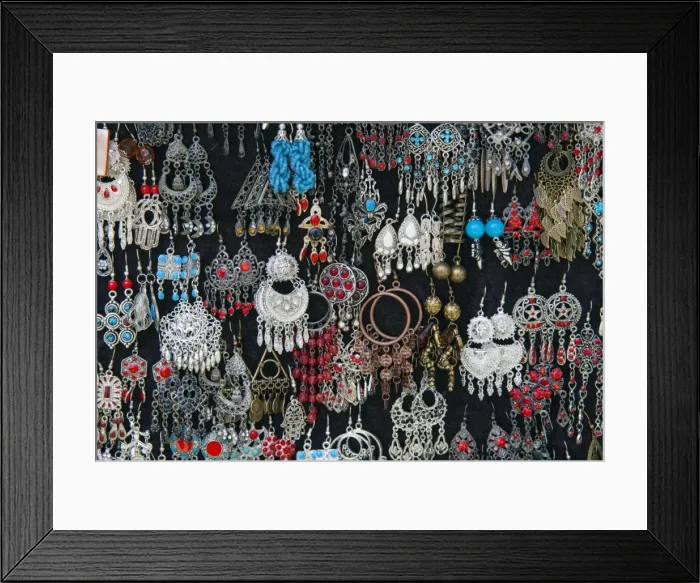 Framed Print : Earrings for sale, Sidi Bou said, Tunisia, North Africa, Africa Framed Print : Earrings for sale, Sidi Bou said, Tunisia, North Africa, Africa
