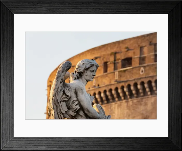 Framed Print : Angel statue on Ponte Sant Angelo with Castel Sant Angelo, Rome, Lazio, Italy, Europe Framed Print : Angel statue on Ponte Sant Angelo with Castel Sant Angelo, Rome, Lazio, Italy, Europe