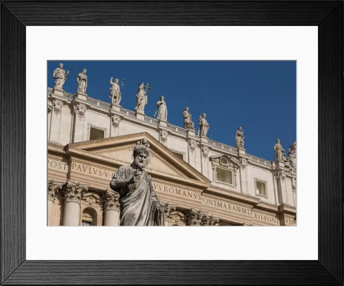 Framed Print : Statue and the facade of the Basilica of St. Peters, UNESCO World Heritage Site, Vatican, Rome, Lazio, Italy, Europe Framed Print : Statue and the facade of the Basilica of St. Peters, UNESCO World Heritage Site, Vatican, Rome, Lazio, Italy, Europe
